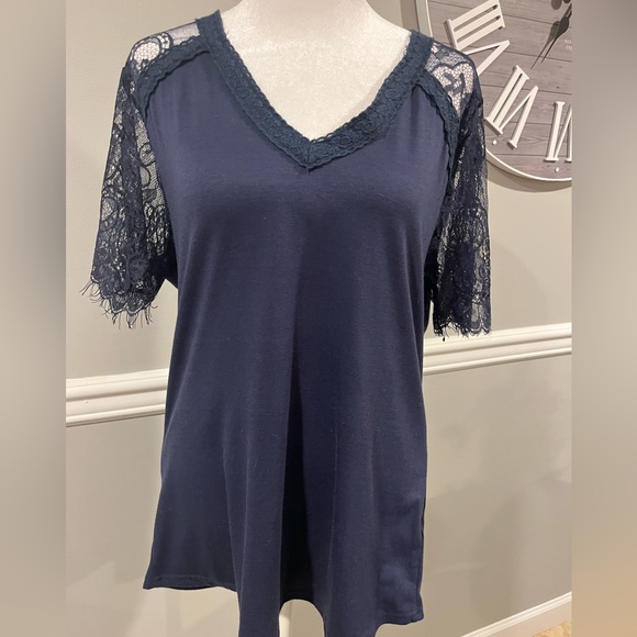 Bought On Amazon Tops - Women's Blue Lace Short Sleeve Top Size Medium